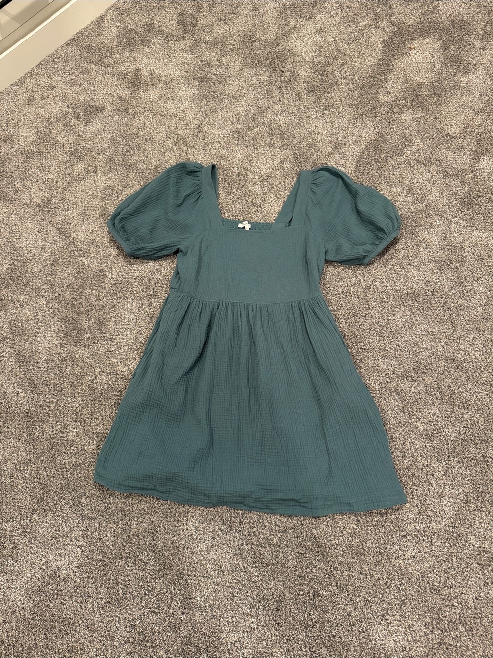 Women’s Madewell Teal Square-Neck Puff Sleeve Casual Dress
